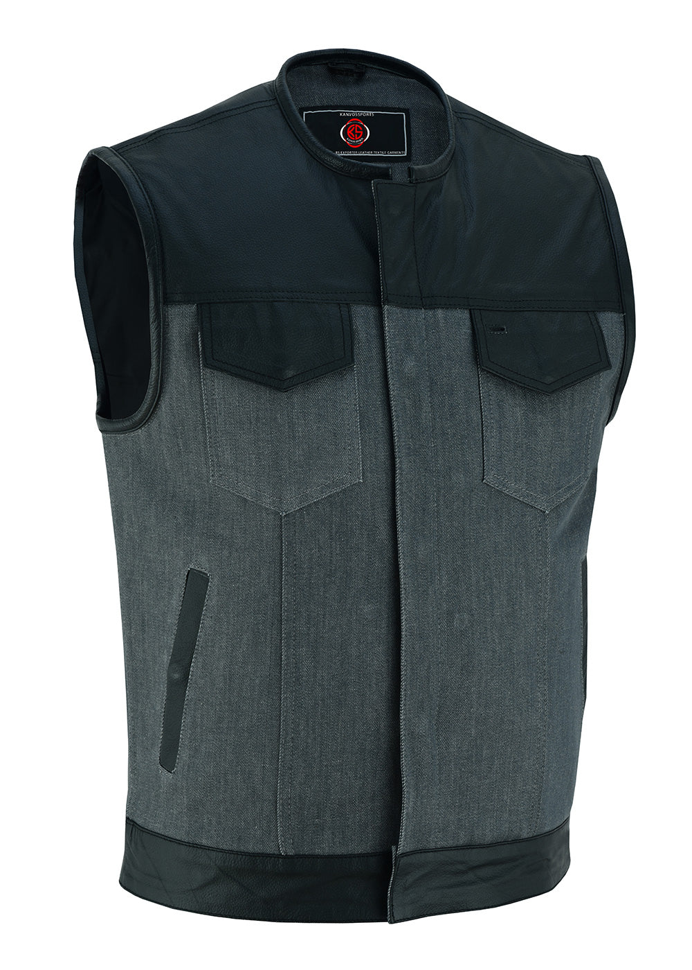 KN104 Men’s Perforated Leather/Denim Combo Vest