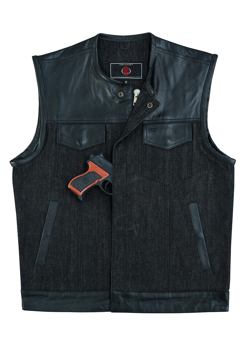 Men's Denim Leather Vest-11