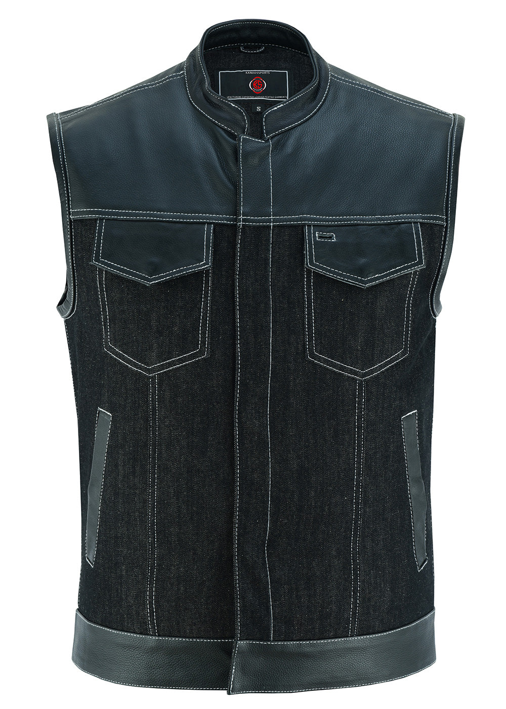Men's Denim Leather Vest-10