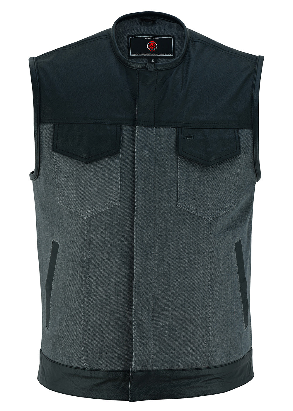 KN104 Men’s Perforated Leather/Denim Combo Vest