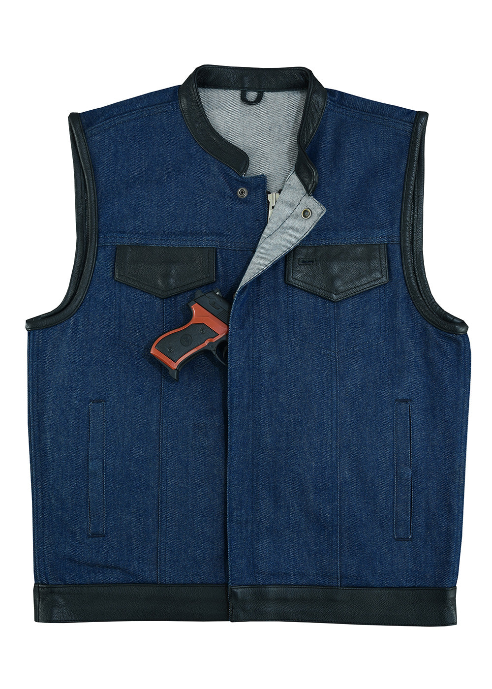 Men's Denim Leather Vest-15